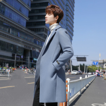 2021 New woolen coat mens autumn and winter windbreaker woolen coat medium long Korean version plus velvet winter mens Nizi
