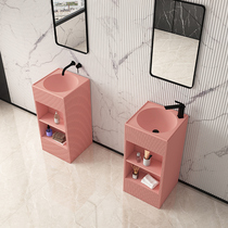 Nine Wood dynasty Nordic column Basin Integrated floor column basin artificial stone wash basin Morandi color