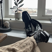 Exploits genuine leather mid-cylinder boots untitlabstudio boots crummy heel thick underfoot Derby shoes Men and women square headman Chelsea boots