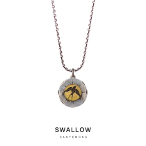 Shanyewang Original 925 Sterling Silver Swallow Coin Pendant Retro Old Round Card Neutral Mens and Womens Necklace Mens Fashion