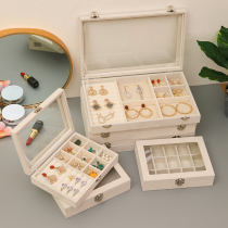 Double-layer Jewelry earrings storage box flannel exquisite simple earrings box jewelry box jewelry box small ring necklace display stand