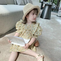 Girls childrens clothing 2020 new girls foreign style flower skirt childrens summer dress baby short sleeve skirt thin