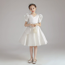 Childrens dress host birthday flower boy Western princess dress white satin girl piano performance puffy dress autumn
