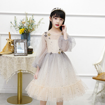 Childrens high-end dress dress puffy gauze Girl Flower Girl Flower girl princess dress Little girl host performance autumn performance