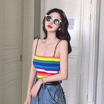 Hyuna with the suspender vest female 2021 new fashion foreign style rainbow striped color wild top coat