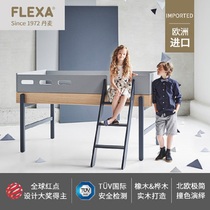 FLEXA original imported childrens high bed Red Dot Award Solid wood space-saving bed with guardrail oblique ladder