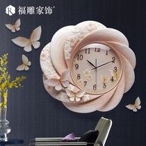  Fu carving home decoration living room wall clock Modern simple Nordic decorative art bedroom household cute light luxury fashion clock