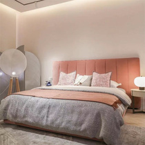 Bo Ling Home Italian Luxury Nordic Modern Minimal Pink Fabric Double Bed Bedroom Big Bed BA55531