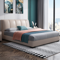 Dileman real leather bed modern simple bedroom double bed master bedroom 18 m Nordic solid wood luxury bed 6129