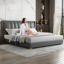 Budifen light luxury leather bed modern simple soft bag double bed Italian minimalist solid wood bed master bedroom wedding bed