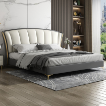 Budifen leather bed light luxury double bed minimalist bed head layer cowhide modern minimalist 18 m wedding bed master bedroom