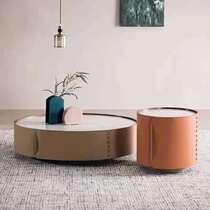 To the short space Serval-style minimalist oval marble tea table saddle leather minimalist large-family-style living room short tea table