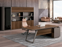 MEIDI desk main material: solid wood particle board black steel frame leg with fixed main table