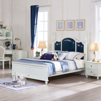 Songbao Kingdom Noble childrens bed widened leather bed double bed Leather boy baby solid wood bed Girl bed furniture