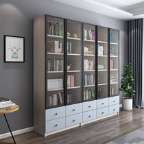 Pimas Modern Simple Wind Density Board Plate Frame Bookcase Glass Door Finish Large Storage Combination Bookcase