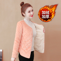 Add velvet liner short winter warm down quilt cotton jacket slim inside wear small padded jacket golden velvet jacket