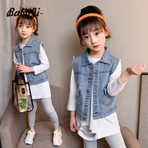 Girl Cowboy Waistcoat Spring Dress 2022 New Children Outside Wearing Vest Kan Shoulder Large Girl Girl Foreign Air Waistcoat Tide