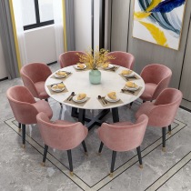 Nordic marble round dining table and chairs combined with turntable 6 people brief modern small family dining table in negotiation round table