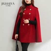Nine Shiya red short double-sided cashmere coat women 2021 Winter high end bucket double-breasted wool jacket
