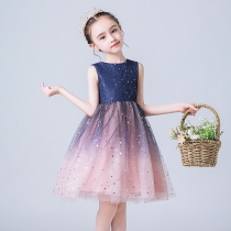  Childrens skirt summer thin Western style super fairy little girl princess skirt Girls starry sky puffy yarn dress small dress