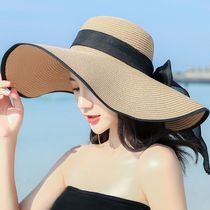 Womens hat 2021 new style beautiful Eugen yarn beach hat female summer temperament womens belt edge visor