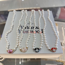 Spot Vivienne West Too rear enamel Pearl Necklace Lisa Identical Daughter Lock Bone Chain Birthday Present