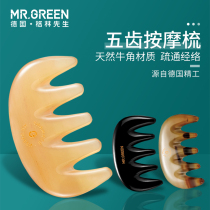 German Mr Green massage comb head meridian multifunctional acupuncture scalp portable natural horn five-tooth comb