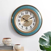 American light luxury ceramic metal wall clock Living room mute European simple atmosphere Household watch swing decorative hanging watch