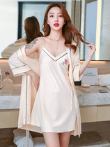 Sling pajamas womens summer thin ice silk night dress 2021 new summer womens silk homewear two-piece set