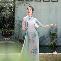 Ancient flag Emperor classical dance cheongsam dance suit suit jacket elegant performance dress female Chinese dance dress White White White White