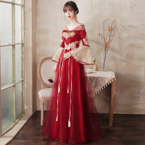 Toast dress bride summer wine red thin section Xiuhe dress Chinese wedding dress one shoulder wedding engagement dress skirt woman