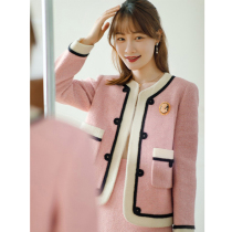 Pink socialite small fragrant dress women 2021 autumn and winter New Style aged jacket skirt two-piece set