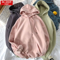 Fat mm hooded sweater womens autumn and winter velvet loose Korean version fat plus size womens clothing thin wild jacket jacket