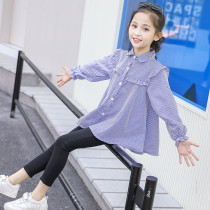 Girl shirt Spring and autumn with long sleeves 4 to 5 6 7 8 9 ten-year-old 8 middle child striped spring clothing 3 blouses little girl lining clothes