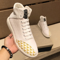  Official luxury mens shoes co-branded Liden Armani high-top shoes mens white shoes tide brand fashion board shoes leather