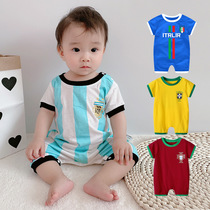 Baby clothes cotton baby jumpsuit crawling suit Football suit Messi Jersey childrens sports ha clothes European Cup summer