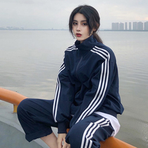 Sports leisure suit womens Spring and Autumn Tide brand fried street fashion age Foreign running loose Joker jacket two-piece set