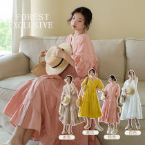 Cotton V-neck cake dress long dress womens 2021 summer new Korean version wild temperament skirt womens trend