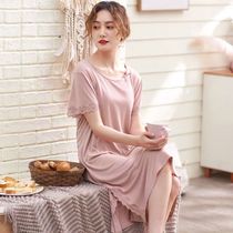 Ladys pajama Model pajama woman summer sleeve thin middle-aged sleeping skirt woman summer mom home suit