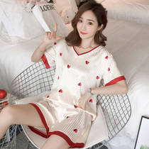 Ice silk pajamas womens summer short sleeve two-piece set simulation silk sexy summer Korean cute home clothes thin