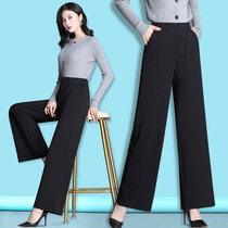 Large size wide leg pants female middle-aged elderly women's mother autumn and winter plus velvet padded straight pants pants plus fat
