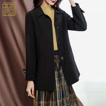 She is short windbreaker coat female small man Black wild 2021 Autumn New temperament thin casual coat