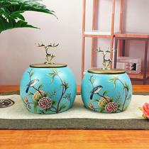 European style ceramic red dowry TV cabinet decorated American vintage home living room ornaments candy jar storage jar