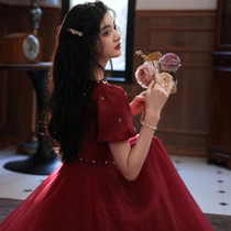 Wine red bride wedding toast dress can usually be worn 2021 new summer engagement dress dress female back door
