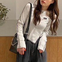 Design sense niche irregular mind spice girl T-shirt womens 2021 new autumn tight high-waisted short top dress