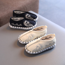 Old Beijing children boys handmade cloth shoes National style Chinese style embroidered shoes Students ancient costume Hanfu performance shoes