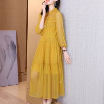 Real Silk Dress Woman Spring Summer Season 2022 New High-end Big Brands Temperament Yellow Advanced Sensant Silk Long Skirts