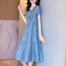  Tencel dress 2021 new summer womens high-end temperament age reduction plus size mother thin long skirt