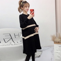 Pregnant womens autumn and winter autumn suit large size thick winter sweater long dress coat womens winter