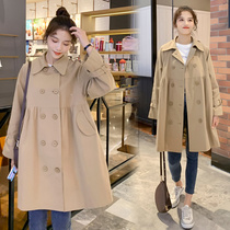 Pregnant womens windbreaker jacket mid-length 2020 new autumn autumn clothing large size loose Korean style autumn and winter tops womens fashion
